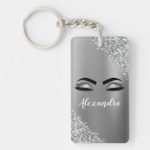 Porte-clés Silver Glitter Sparkle Eyelashes Monogram