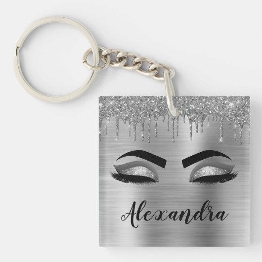 Porte-clés Silver Glitter Sparkle Eyelashes Monogram (Devant)