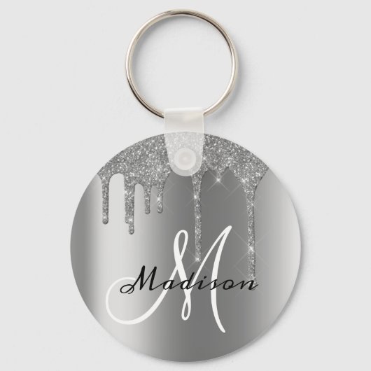 Porte-clés Silver Monogram Glitter Drips Pretty  (Recto)