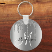 Porte-clés Silver Monogram Glitter Drips Pretty  (Recto)