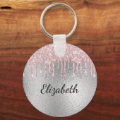 Porte-clés Silver pink glitter drips monogram name  (Recto)