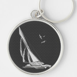 Porte-clés Silver Sailboat on Carbon Fiber Decor