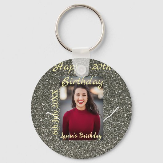 Porte-clés Silverglitter photo 20e anniversaire ajouter nom d (Recto)