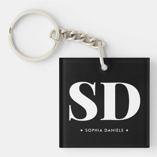 Porte-clés Simple 2 Monogramme initial noir noir blanc (Devant)