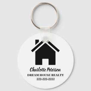 Porte-clés Simple Agent Immobilier Noir Et Blanc