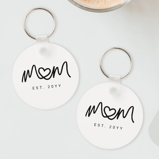Porte-clés Simple Black Script Heart Keepsake Mom Established