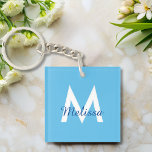 Porte-clés simple Blue turquoise moderne Monogramme girly Nom<br><div class="desc">Cette chaîne de touches élégante présente une esthétique contemporaine et propre, avec un coloris de teal bleu vif. Personnalisez-le avec votre monogramme pour ajouter une touche d'individualité à vos nécessités quotidiennes. Parfait pour garder vos clés organisées et facilement identifiables, cette chic chaîne monogramme combine style et fonctionnalité. Mettez à niveau...</div>