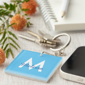 Porte-clés simple Blue turquoise moderne Monogramme girly Nom (Devant Droit)
