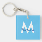 Porte-clés simple Blue turquoise moderne Monogramme girly Nom (Devant)