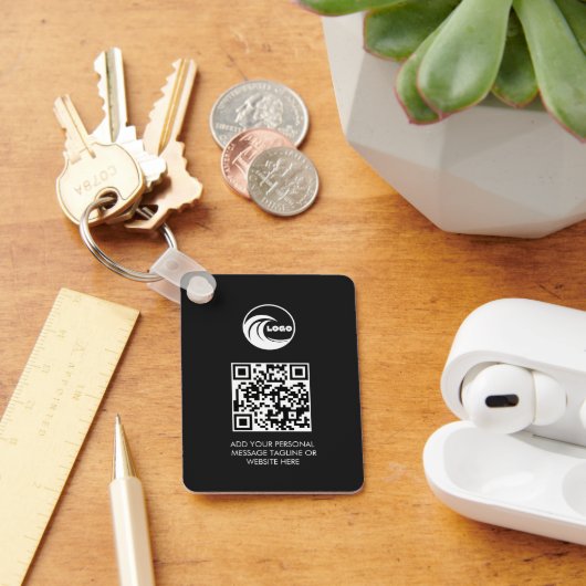 Porte-clés Simple Code QR Noir Logo Entreprise (Bureau)