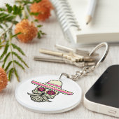 Porte-clés Simple Dia de Muertos Crâne avec Casquette | Porte (Devant droit)