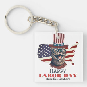 Porte-clés Simple Elegant Labor Day avec le drapeau américain