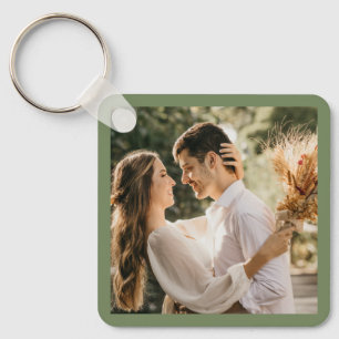 Porte-clés Simple Elegant Sage Green Photo Mariage Faveur