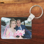 Porte-clés Simple Élégant Script Mariage Photo Rose Love (Recto)