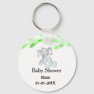 Porte-clés Simple éléphant bébé gris bleu ajouter le nom