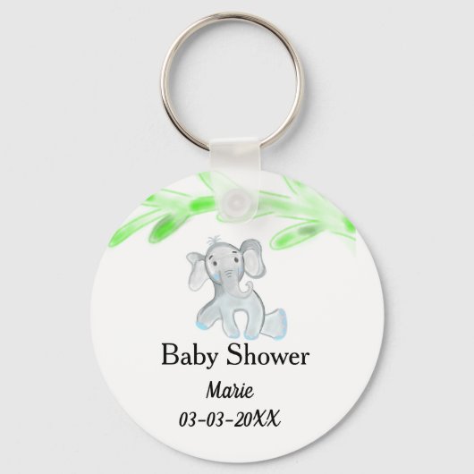 Porte-clés Simple éléphant bébé gris bleu ajouter le nom (Recto)