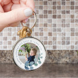 Porte-clés Simple Eucalpytus Feuille photo de la fête des mèr<br><div class="desc">Porte - clé photo avec d'élégants feuilles eucalyptus pour la fête des mères - ou modifier le texte pour toute autre occasion. Le modèle photo est configuré pour que vous puissiez ajouter votre image, qui est affichée en forme ronde. Ce design simple et délicat a des feuilles d'eucalyptus couleur bleu...</div>