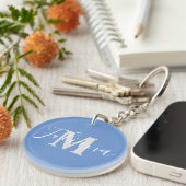 Porte-clés Simple Gris Script Monogramme Porte - clé Bleu (Devant droit)