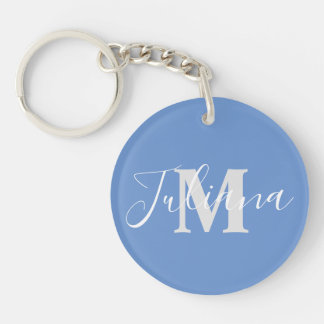 Porte-clés Simple Gris Script Monogramme Porte - clé Bleu