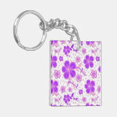 Porte-clés Simple Impression Florale Aquarelle Violet et Rose (Devant gauche)