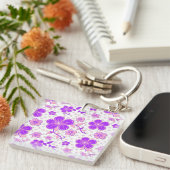 Porte-clés Simple Impression Florale Aquarelle Violet et Rose (Devant Droit)