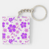 Porte-clés Simple Impression Florale Aquarelle Violet et Rose (Dos)