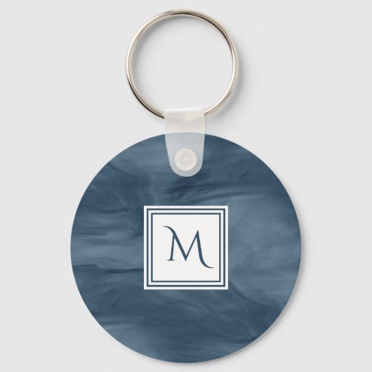 Porte-clés Simple Marine Bleu Marbre subtil Monogramme modern (Recto)