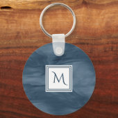 Porte-clés Simple Marine Bleu Marbre subtil Monogramme modern (Recto)