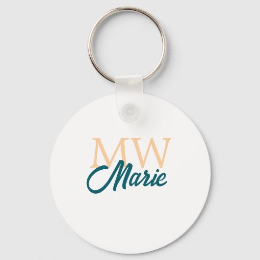 Porte-clés simple minimal ajouter nom monogramme orange bleu (Recto)