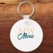 Porte-clés simple minimal ajouter nom monogramme orange bleu (Recto)