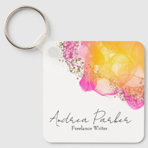 Porte-clés Simple Modern Orange Pink QR Code Square Business
