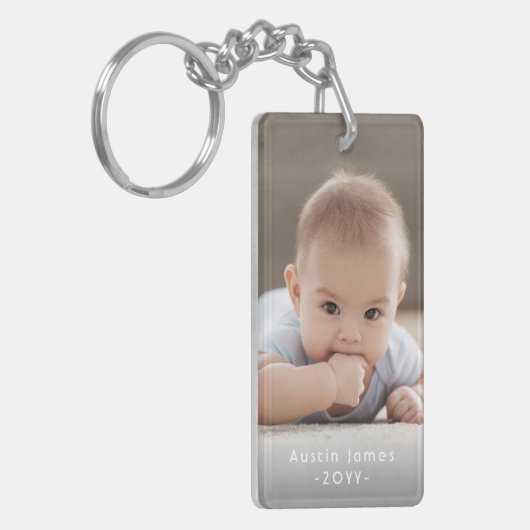 Porte-clés Simple Moderne 2 Photo Texte blanc superposé (Devant gauche)