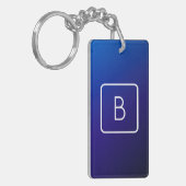 Porte-clés Simple Moderne Dégradé Bleu Foncé & Monogramme (Devant gauche)