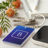 Porte-clés Simple Moderne Dégradé Bleu Foncé & Monogramme (Devant droit)