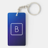 Porte-clés Simple Moderne Dégradé Bleu Foncé & Monogramme (Dos)