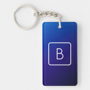 Porte-clés Simple Moderne Dégradé Bleu Foncé & Monogramme