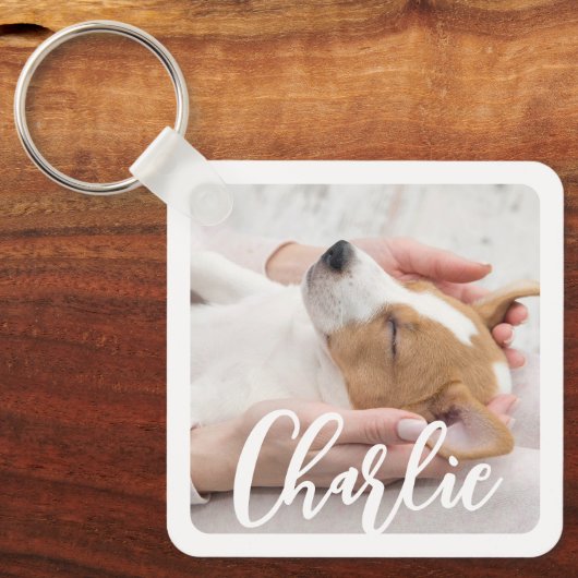 Porte-clés Simple moderne élégant Chien Nom 2 Photo (Recto)