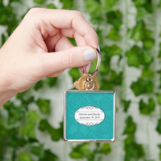 Porte-clés Simple Moderne Retro Turquoise Mint Mariage damass (main)