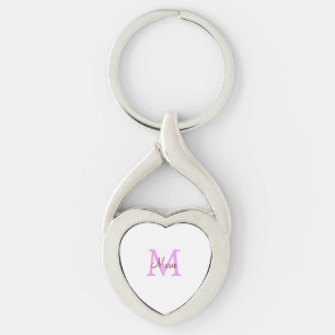 Porte-clés simple nom minimal ajouter monogramme rose rouge  