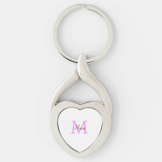 Porte-clés simple nom minimal ajouter monogramme rose rouge (Devant)