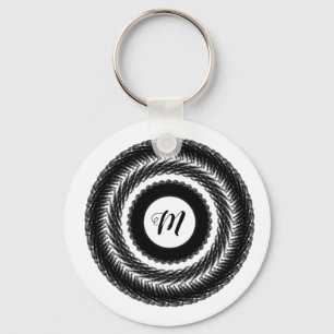 Porte-clés simple personnalisé BLACK mandala monogramme ajout