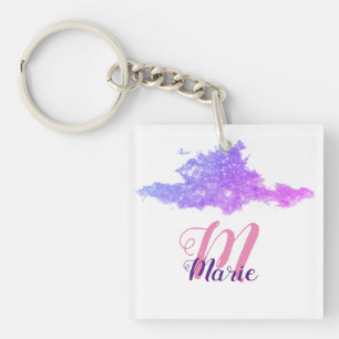 Porte-clés simple personnalisé rose violet pétillant ajouter