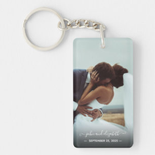 Porte-clés Simple Photo Élégant Script Couple Mariage Personn