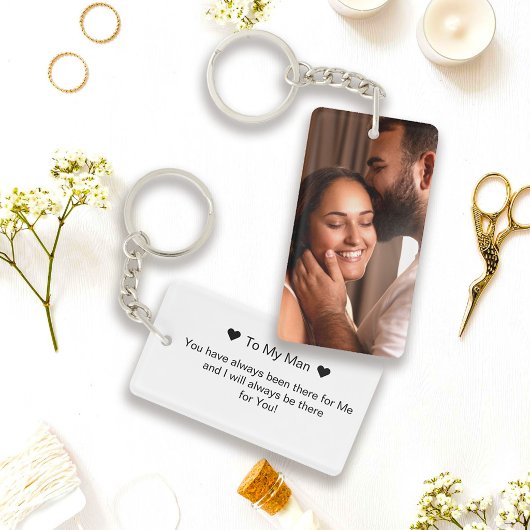Porte-clés Simple Pour Mon Homme Script et Photo Double Face