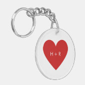 Porte-clés Simple Red Heart Love Couples Monogramme Moderne (Devant gauche)