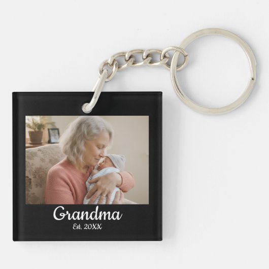 Porte-clés Simple Script Grandma Est.Photo Year Black (Dos)