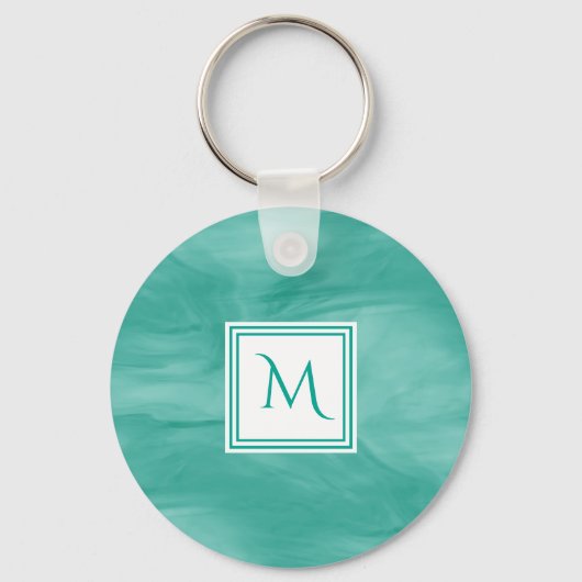 Porte-clés Simple Turquoise Vert subtil marbre Moderne Monogr (Recto)