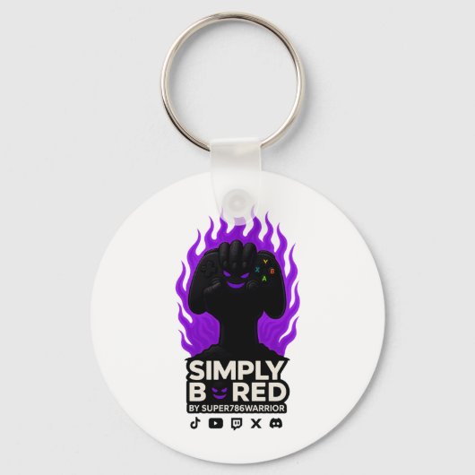 Porte-clés SIMPLY BORED Keychain – Purple Flame Edition 🔥🎮 (Recto)