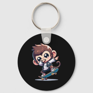 Porte-clés Singe drôle en skateboard