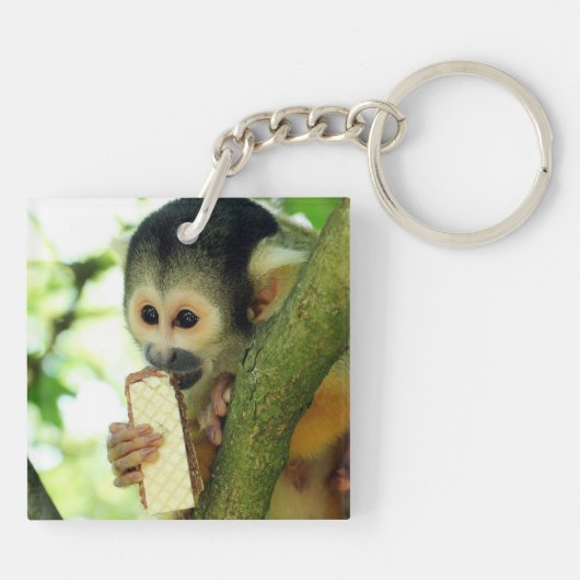 Porte-clés Singe écureuil mangeant un biscuit wafer (Dos)